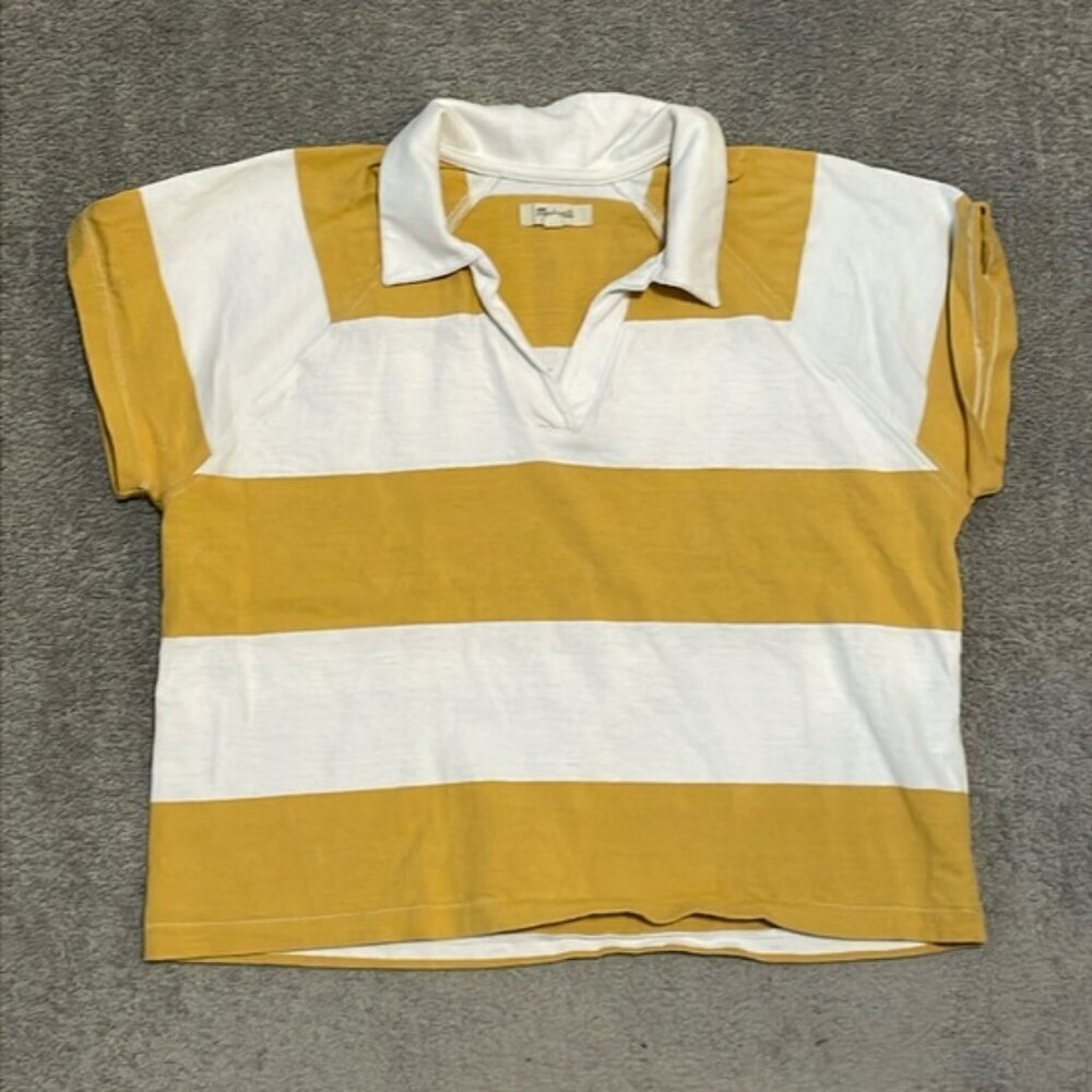 VGC Madewell Striped Cropped Polo Shirt - Yellow / White - Size XS